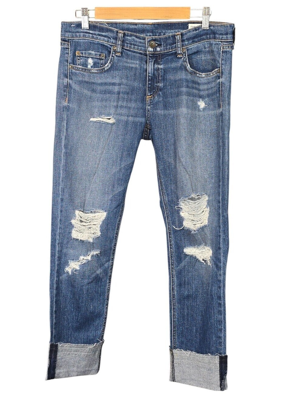 rag & bone Dre Distressed Boyfriend Jeans Cuffed Hem Color - "Kennedy" Size 29